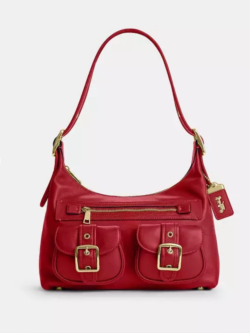 Coach Red Leather Shoulder Bag with Gold Hardware